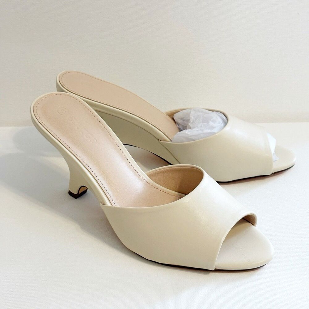 Open Toe Slides Heels Wedge Sandals Ivory Size 8 Summer Vacation Resort Wear